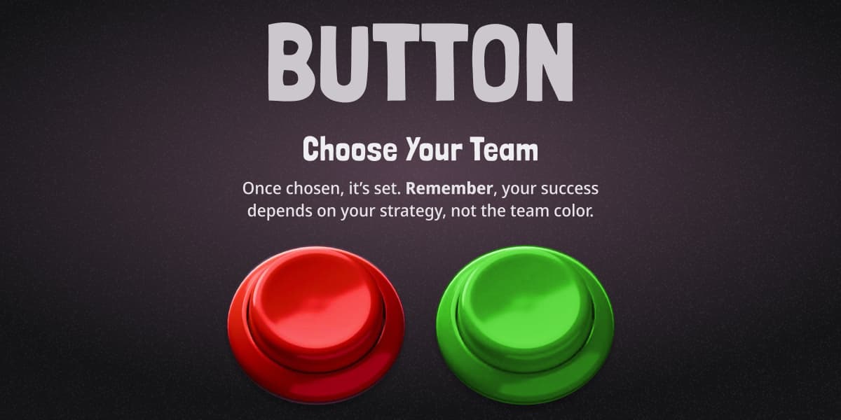 Button game screen for choosing between red and green teams.